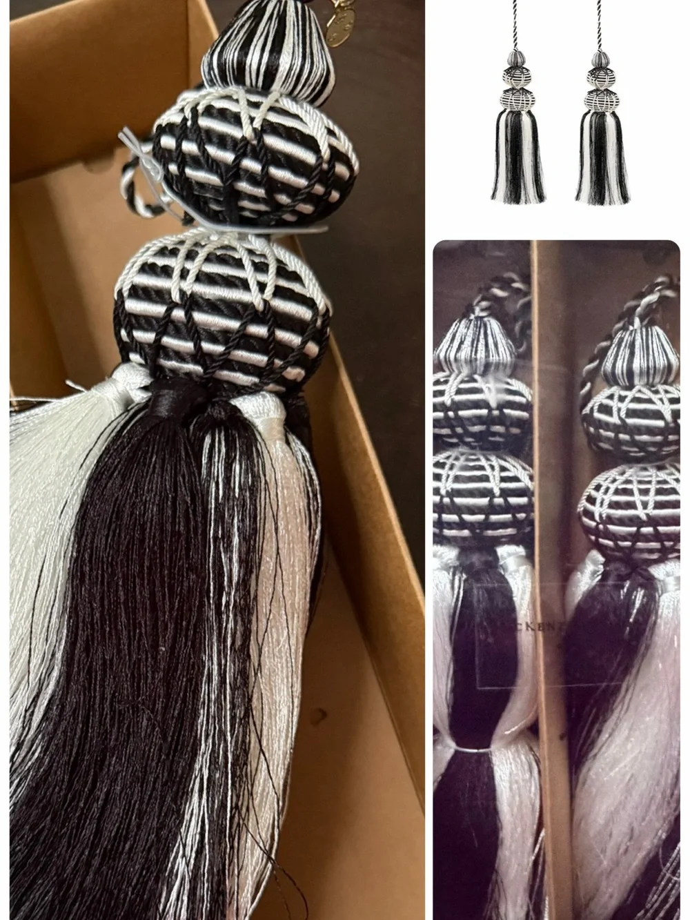 MacKenzie Childs Decorative Courtly Tassel in Black & White - Set